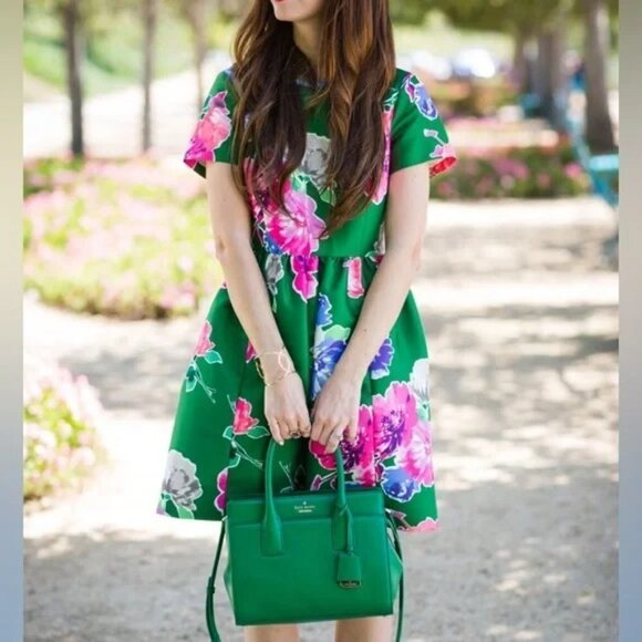 Kate Spade Green Stelli Floral Short Sleeve Dress $398 - Picture 3 of 14